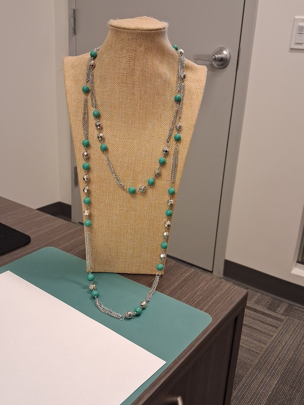 Silver-Tone multi Layered Necklace with Turquoise Beads